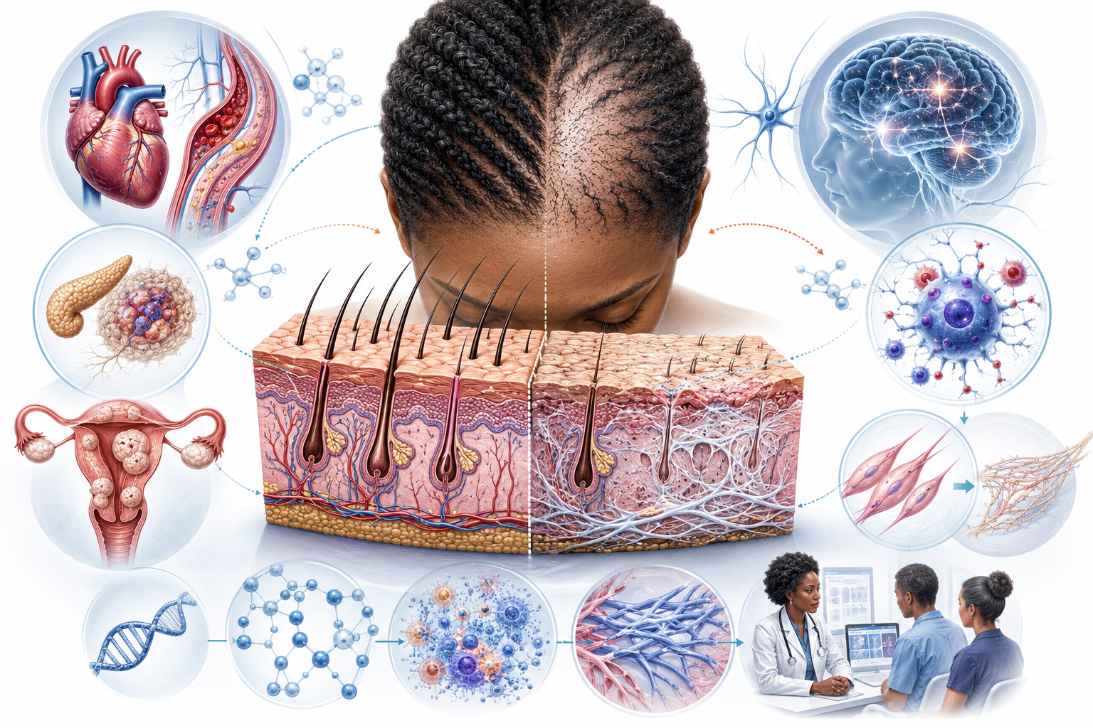تساقط الشعر الندبي المركزي الطارد (CCCA): رابط مقلق بين صحة الشعر والأمراض الجهازية